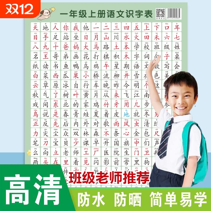 2025新版小学人教版课本同步一年级语文生字识字表挂图认字墙贴