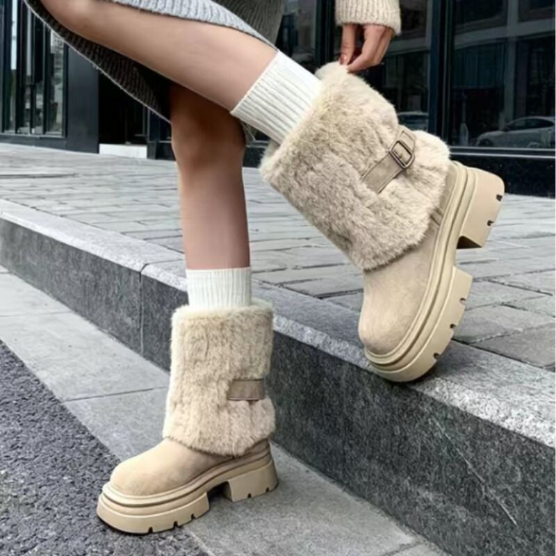 ivaj雪地靴女款2026秋冬季新款中筒靴子厚底增高加绒保暖棉鞋