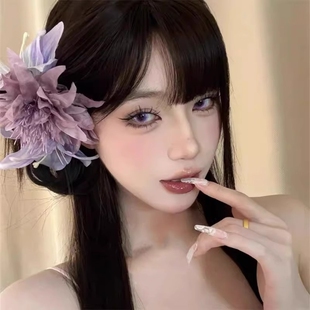 纯欲风紫色海葵花朵发夹超仙羽毛百合高级感头饰新款唯美气质发饰