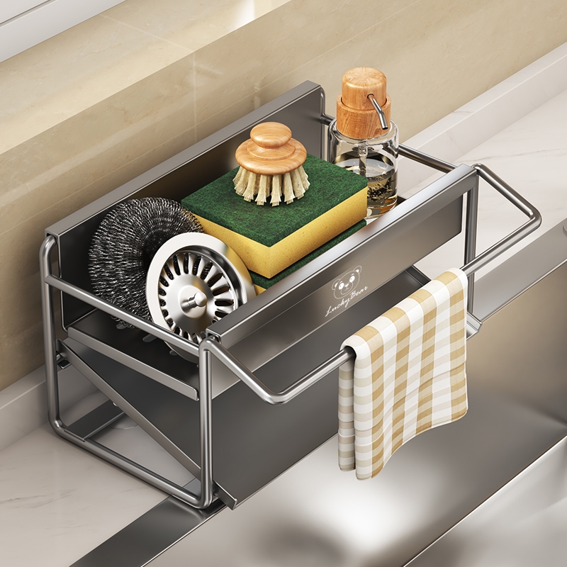 厨房置物架抹布收纳沥水架水龙头挂篮洗碗多功能水槽神器碳钢窄边