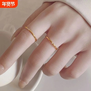 极细钛钢素圈戒指女高级感锆石小众时尚个性不掉色尾戒闭口食指环