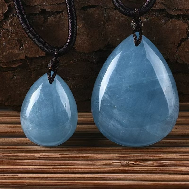 天然海蓝宝原石吊坠冰种蓝项链男女情侣款水晶项坠饰品