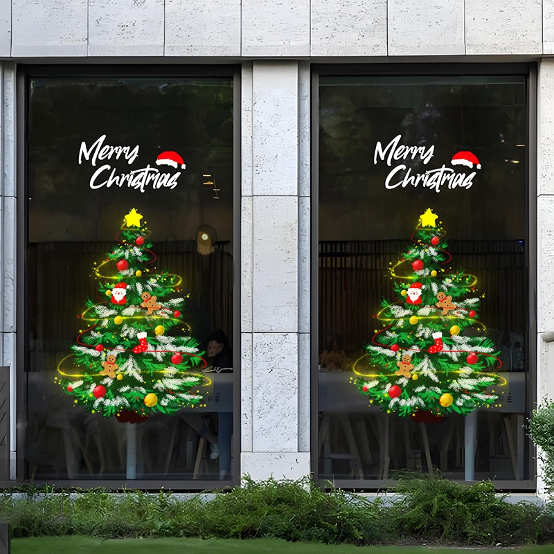 圣诞节装饰场景布置圣诞树玻璃贴纸门贴节日活动装扮窗贴静电窗花