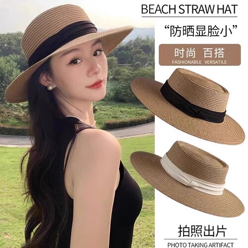 【拍照出片】法式平顶草帽子女夏