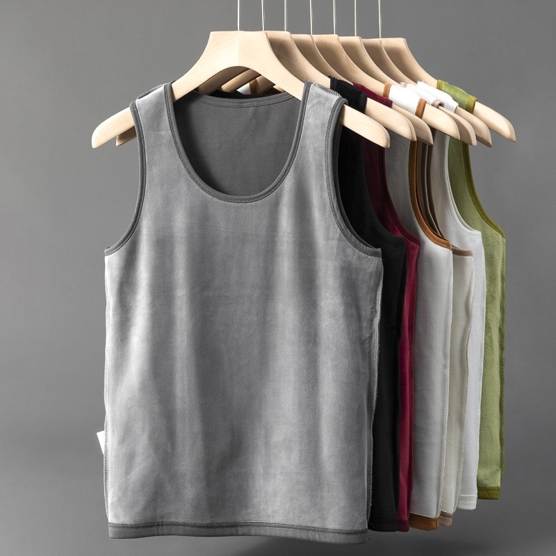 加绒加厚保暖背心男修身秋冬坎肩无袖T恤马夹内穿紧身打底马甲I