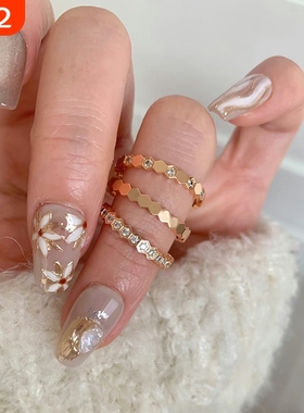 宋慧乔同款蜂巢戒指女纯银镀18K金满钻百搭叠戴满天星时尚食指戒