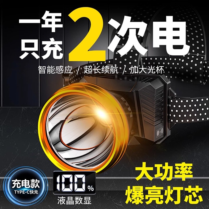公牛适用头戴式头灯2025新款强光超亮钓鱼夜钓专用感应户外登山灯