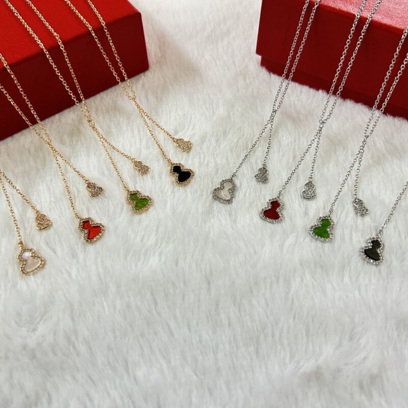福禄葫芦项链女镀18K玫瑰金红玉髓白贝母吊坠锁骨链手链耳钉白金