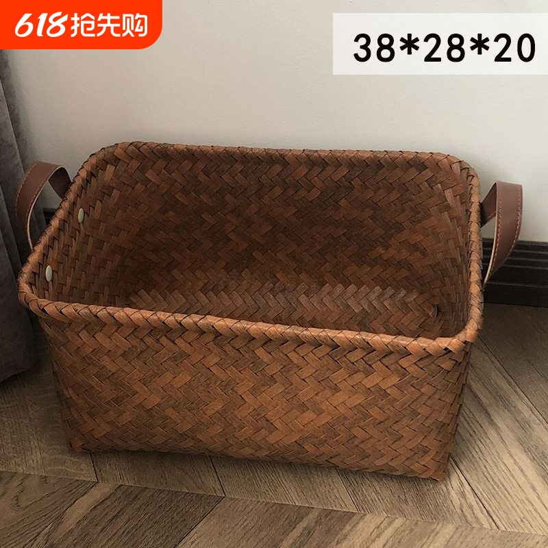 美式高级收纳筐脏衣服篮网红款仿藤编PU把手洗衣桶零食玩具脏衣篓