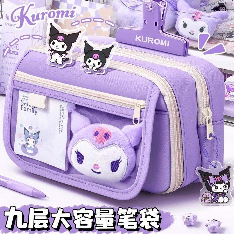 kuromi库洛米透明笔袋女孩大容量紫色儿童高颜值卡通小学生文具盒开学防水胸针收纳手提