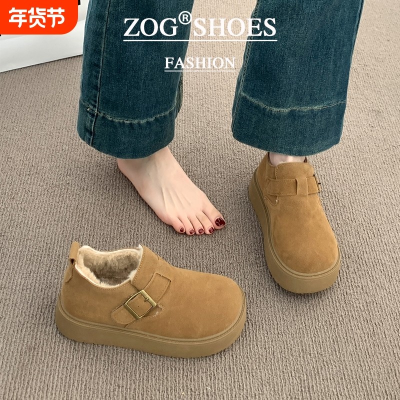 厚底加绒勃肯鞋女保暖雪地靴2025新款冬季一脚蹬乐福鞋低帮棉鞋子,女鞋,时尚雪地靴,淘宝优惠券,粉丝福利购,淘宝优惠卷