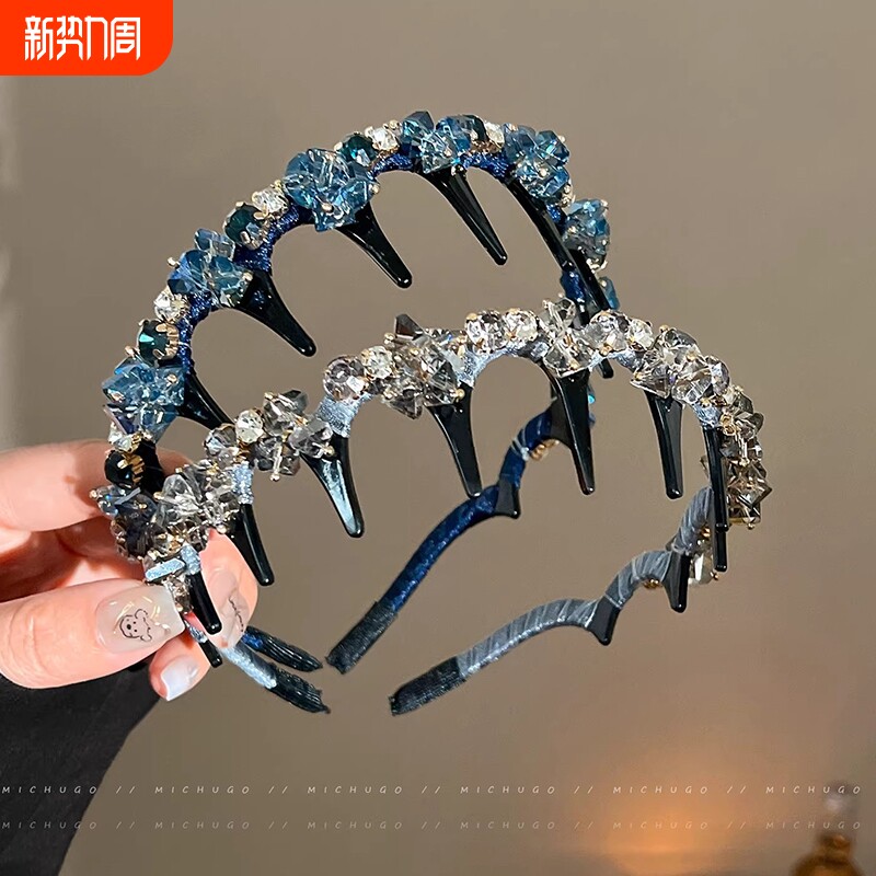 韩系精致轻奢水钻波浪发箍女高级感带齿防滑高颅顶头箍发卡头饰