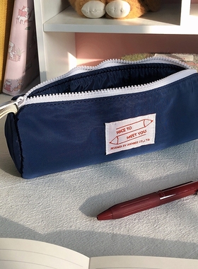 韩系三明治笔袋ins日系女初高中生纯色高颜值个性简约拉链文具盒绿色粉色蓝色