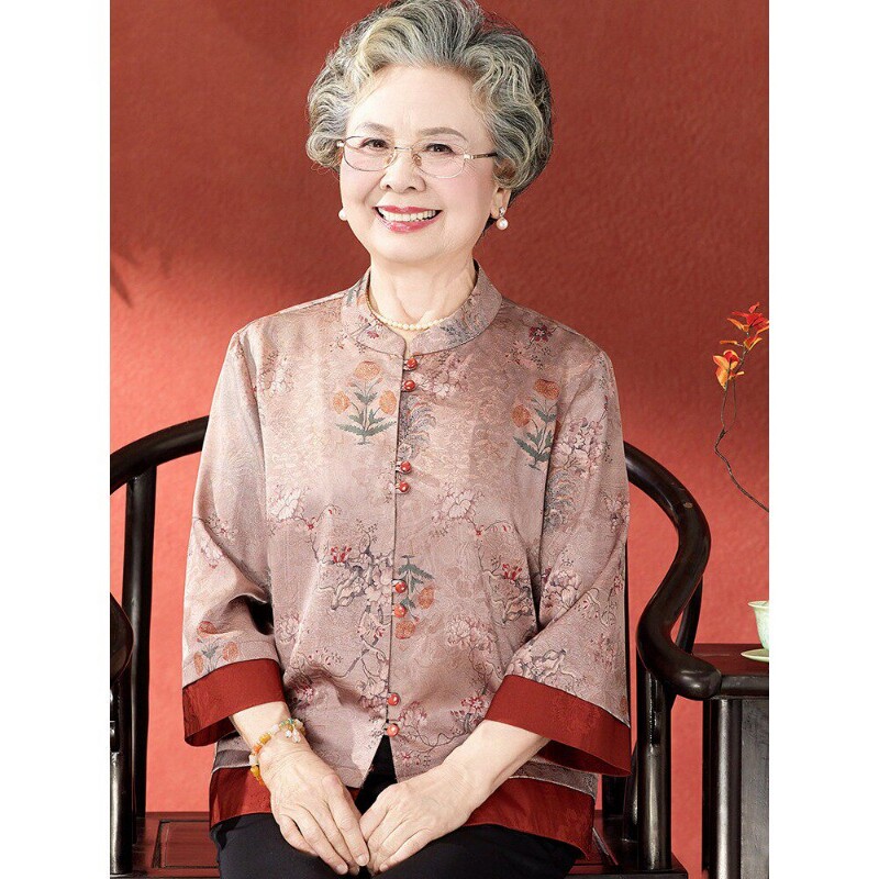 中老年人妈妈春装衬衫女老人衣服时尚老太太衬衣奶奶夏季套装薄款