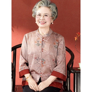 中老年人妈妈春装衬衫女老人衣服时尚老太太衬衣奶奶夏季套装薄款