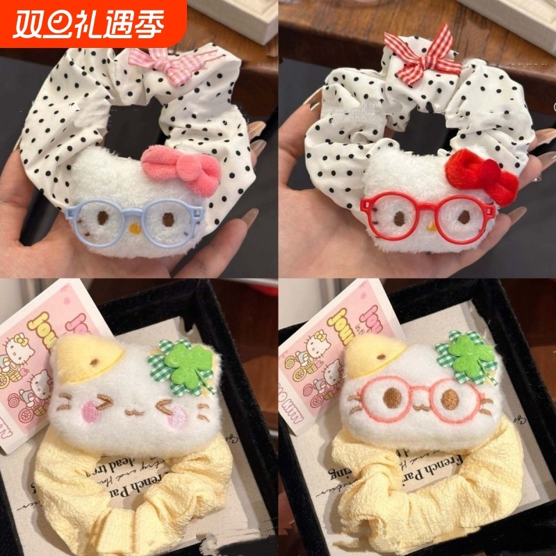 可爱萌萌眼镜发圈皮筋大肠kitty甜妹百搭波点甜美马尾超仙少女i