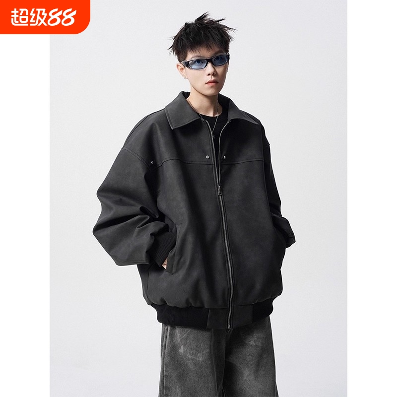 情侣装美式复古棕色皮衣夹克2025秋冬新款夹克高级感潮牌宽松外套