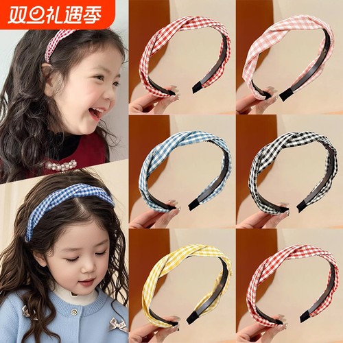 儿童刘海碎发神器发箍女童防滑压发头箍不勒头小女孩发卡格子麻花