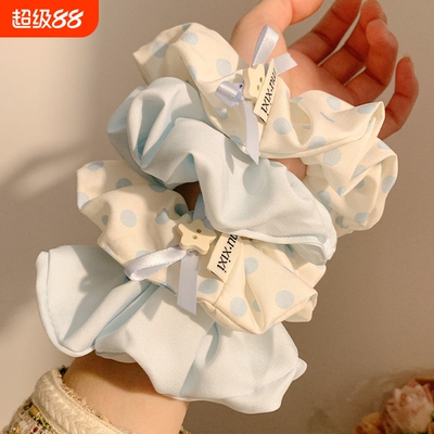 韩系蓝色波点大肠发圈女高级感慵懒风扎头发低马尾发饰简约头绳