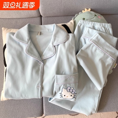 helloKitty德绒睡衣女款春秋冬季珊瑚绒加绒套装加厚海岛绒家居服