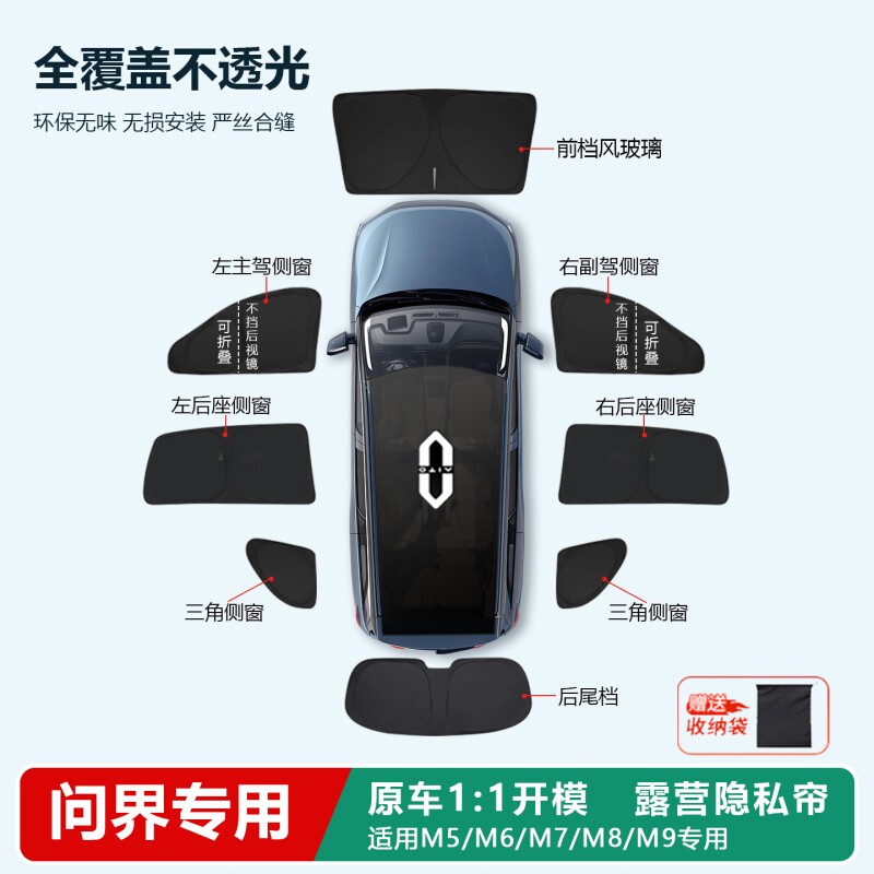 问界新M7/M5/M8/M9/M6遮阳帘侧窗前挡全车车窗露营隐私遮阳板专用图片