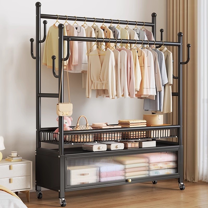 挂衣架落地家用简易衣帽架轻奢可移动客厅阳台晒晾衣服架子储物柜