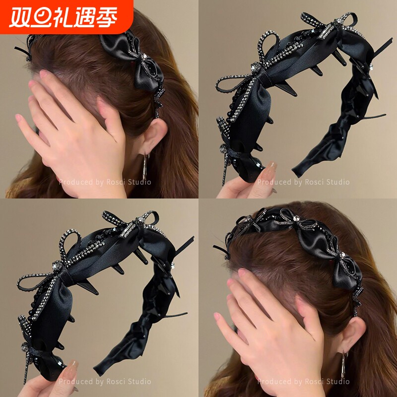 水钻蝴蝶结高颅顶发箍女2025新款高级感洋气时尚轻奢头箍发卡短发