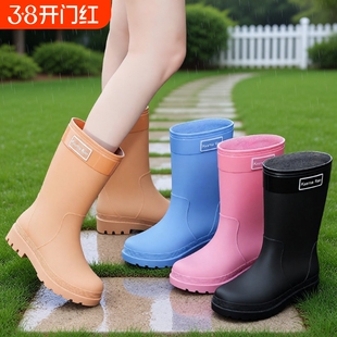 时尚特高筒女士雨靴水鞋水靴雨鞋加绒防滑保暖厨房厚防水中筒胶鞋
