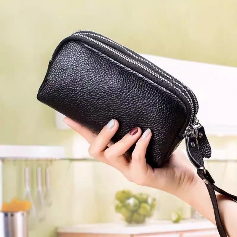 三拉链女士手拿包女士优质钱包长款多功能手机包大容量荔枝纹手包