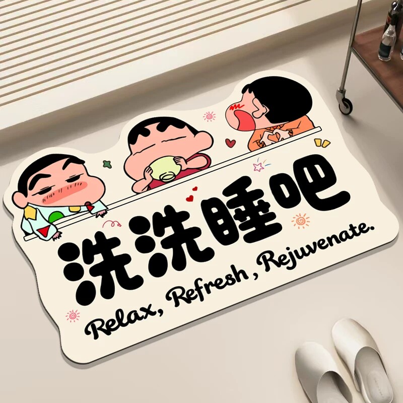 浴室地垫卫生间厕所门口硅藻泥超强吸水速干脚垫防滑防摔蜡笔小新
