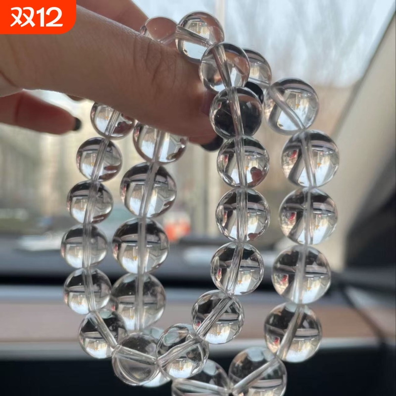 爆款仿白水晶东海圆珠手链手串男女款散珠佛珠磁场三圈晶体