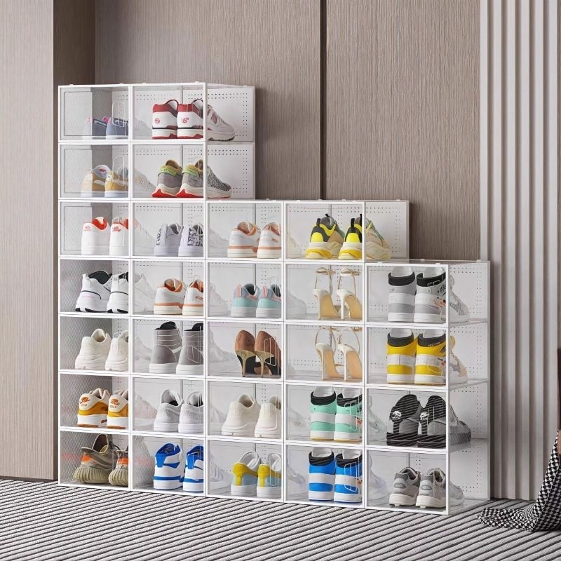 新款加厚鞋盒防尘塑料展示鞋柜组合鞋子多层折叠省空间大容量侧开