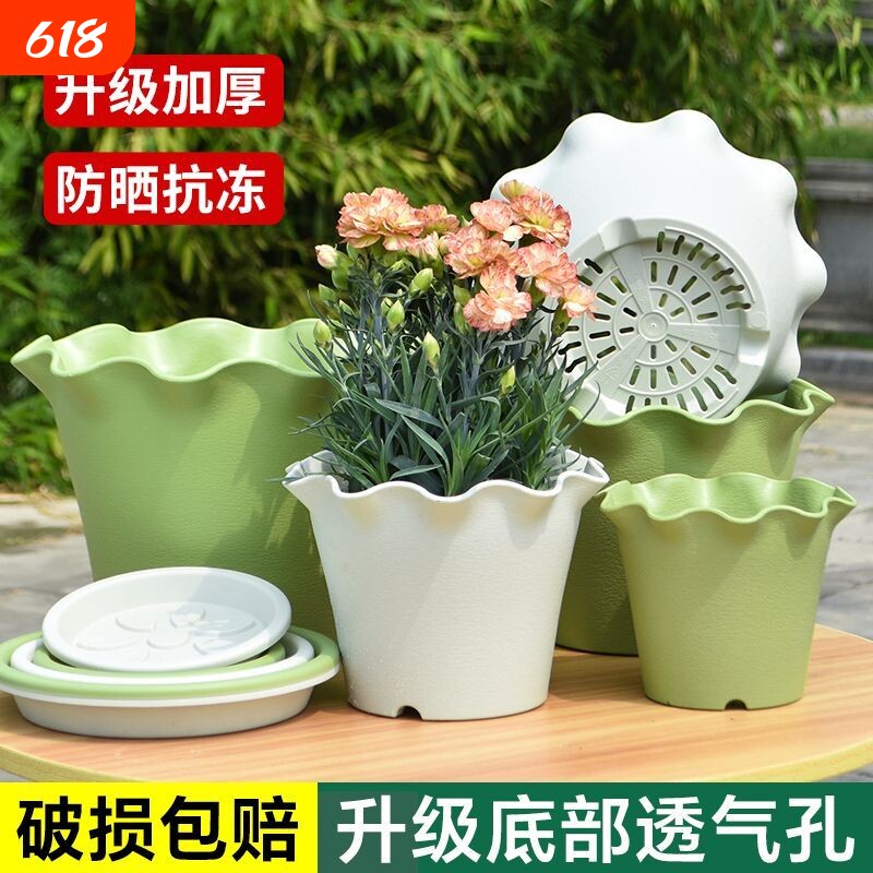 加厚款荷叶边花盆花盆家用室内花边花盆月季绣球多肉控根透气花盆