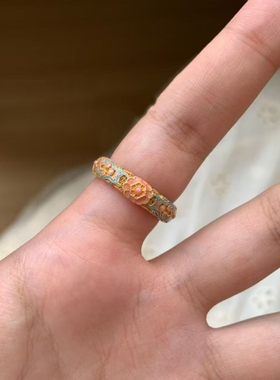 「梨昙司」国风新中式珐琅金色戒指重工轻奢戒指精致配饰2025新款