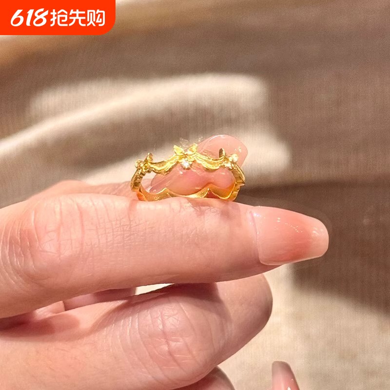 法式中古蕾丝裙摆戒指复古千金气质甜美高级感蝴蝶结宫廷风食指戒