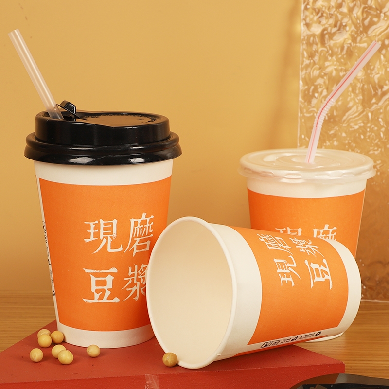 一次性加厚豆浆杯带盖橙色