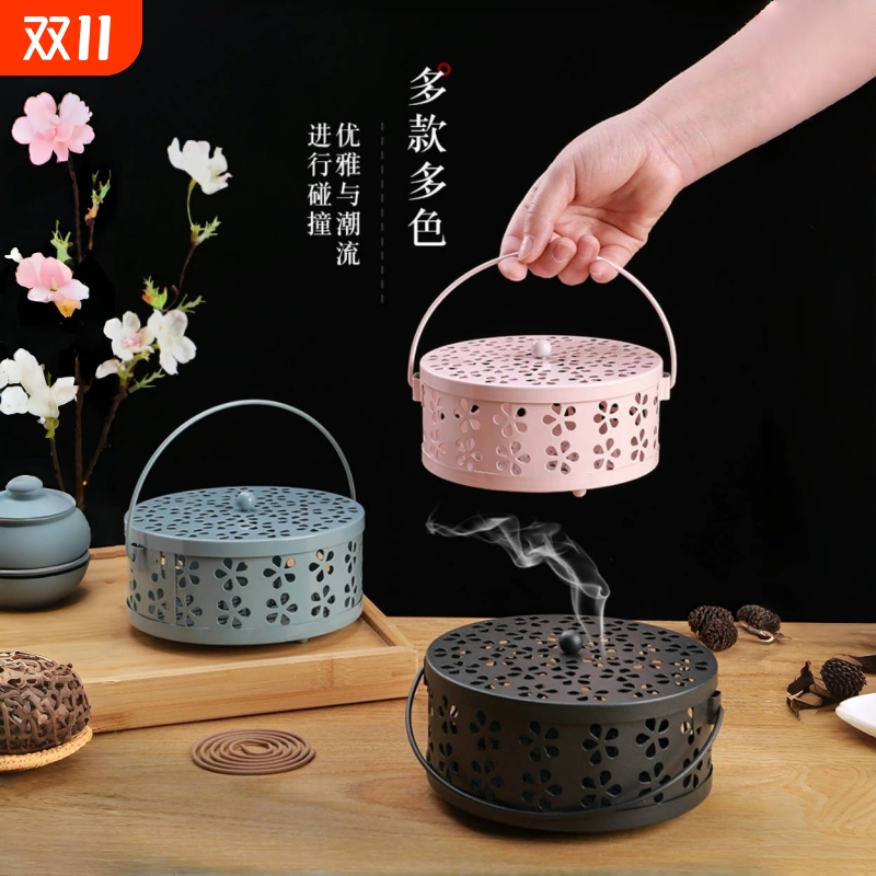 蚊香盘拖防火蚊香盒创意家用带盖接灰放蚊香架铁艺檀香蚊香炉安全