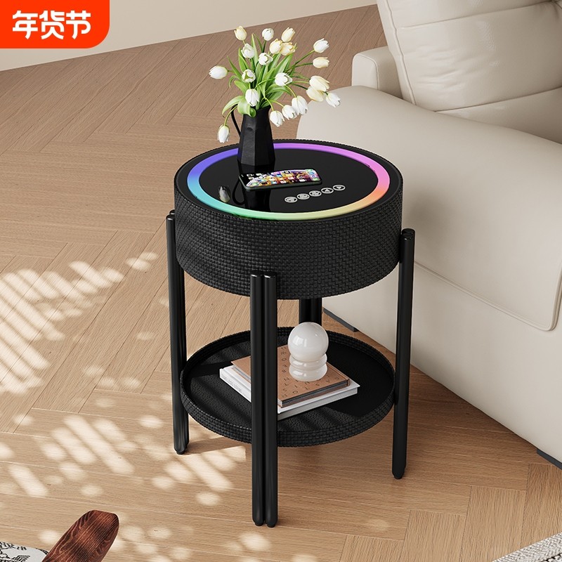 实木多功能智能沙发边几边柜蓝牙音箱无线充电客厅创意小圆几桌,住宅家具,床头柜,淘宝优惠券,粉丝福利购,淘宝优惠卷