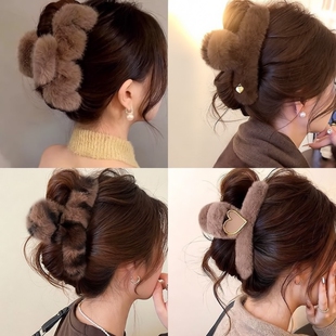 超大号15CM抓夹女2025新款发量多发夹秋冬毛绒鲨鱼夹盘发夹子头饰