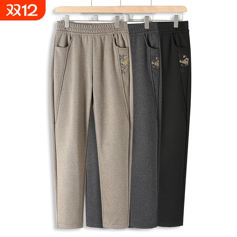 妈妈裤子秋冬中老年女松紧裤加绒