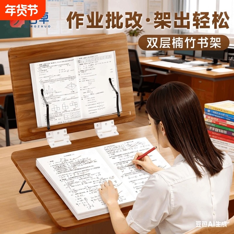 教师批改作业双层阅读架桌面倾斜写字板看书放书支架书立架书夹固定书本书桌斜面板折叠书架批改神器立式,3C数码配件,笔记本膝上桌,淘宝优惠券,粉丝福利购,淘宝优惠卷