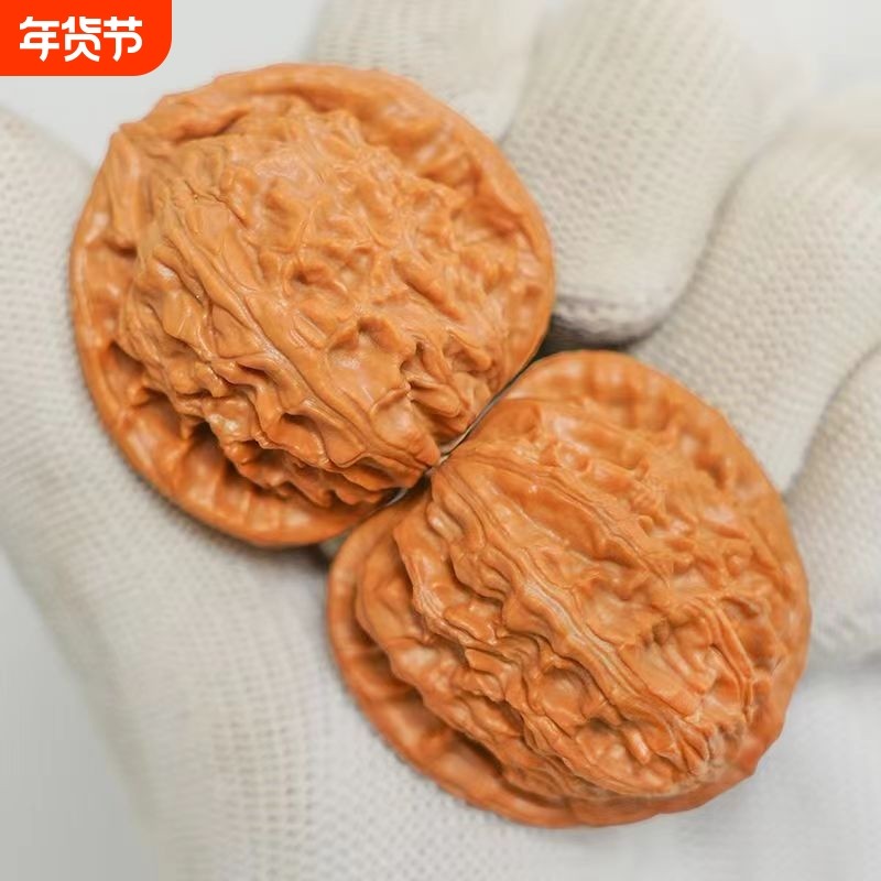 文玩核桃闷尖白狮子头手把件天然野生麻核桃男随身粗筋原色老核桃