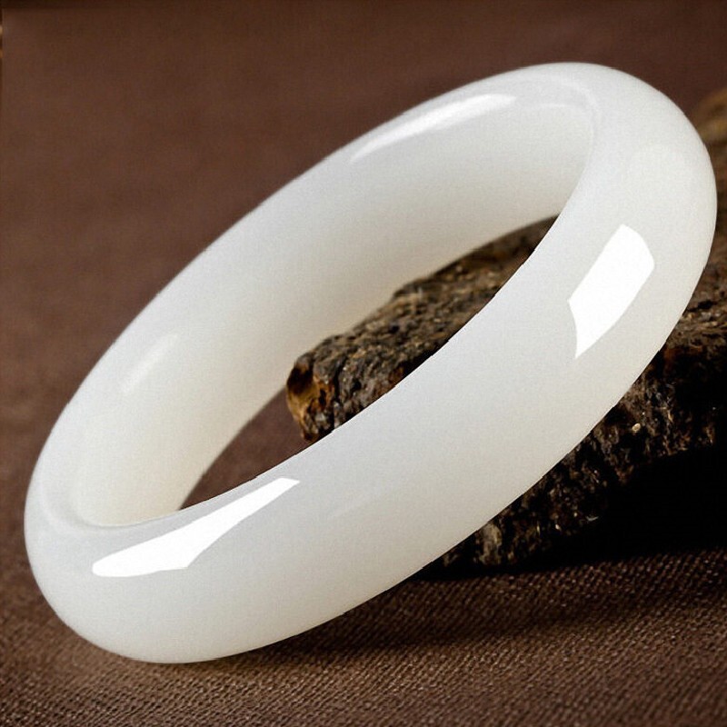 新疆和田白玉手镯真玉石镯子少女气质送女友妈妈学生时尚国风古典