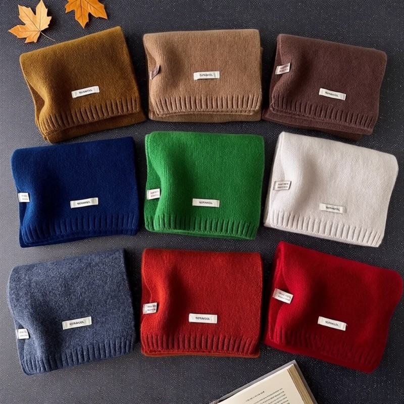 精选澳洲100%纯羊毛围巾新款纯色百搭男女冬季保暖针织围脖情侣款