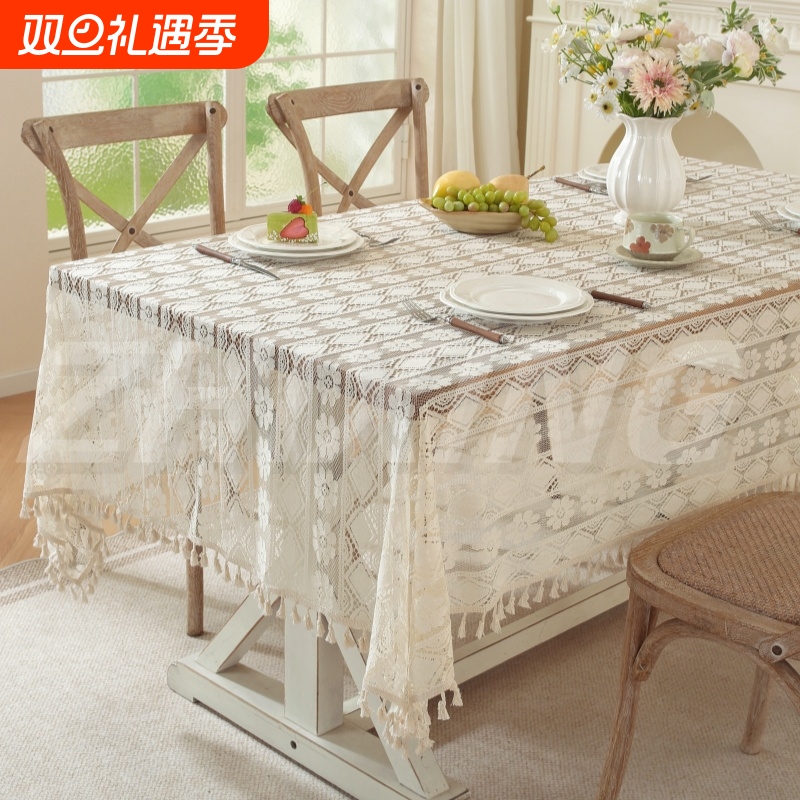 法式复古田园蕾丝餐桌桌布圆桌网红公主复古米色婚礼生日拍照背景