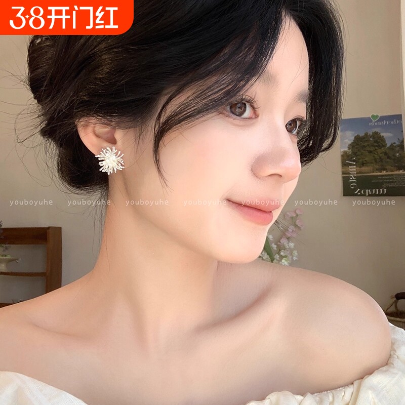 爆款烟火超闪轻奢烟花耳钉高级感独特设计纯银针耳环小众耳饰银色