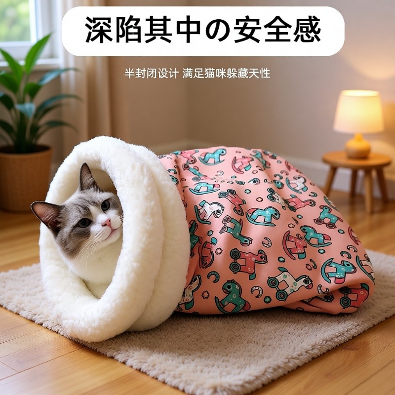 封闭式猫窝狗窝冬季隧道保暖宠物用品小猫窝垫猫垫子猫睡袋可拆洗