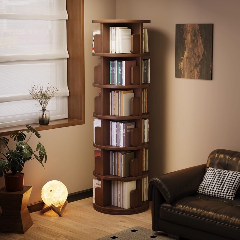 实木旋转书架360度书柜网红收纳家用客厅可移动儿童落地置物架子