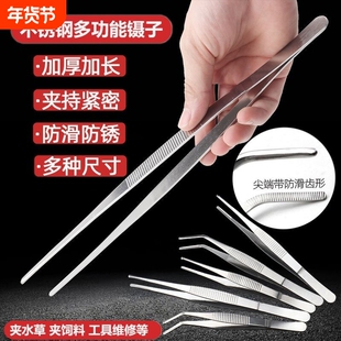 镊子不锈钢多功能夹子加厚加硬圆头多肉鱼缸水草动物喂食取物工具