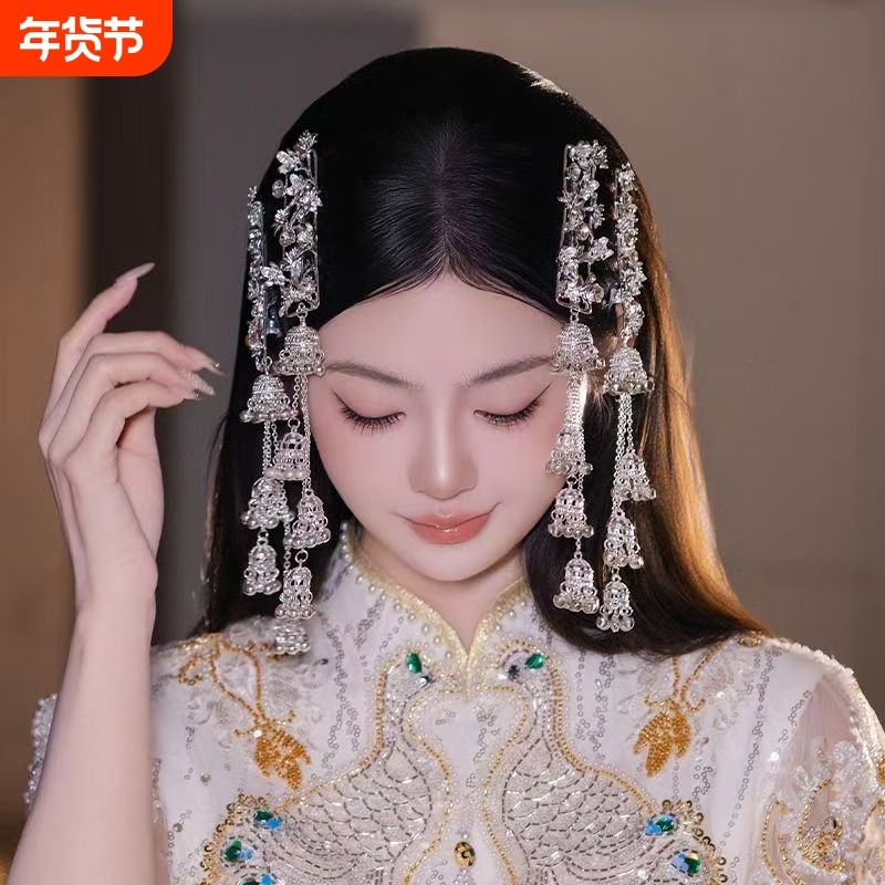 侧边发夹中式银色流苏风铃铃铛同款刘海元素民族风刘海边高级发饰